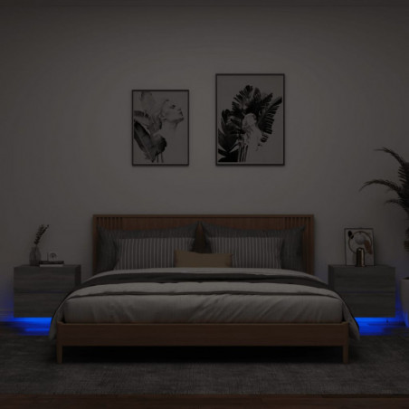 Wand-Nachttische mit LED-Leuchten 2 Stk. Grau Sonoma