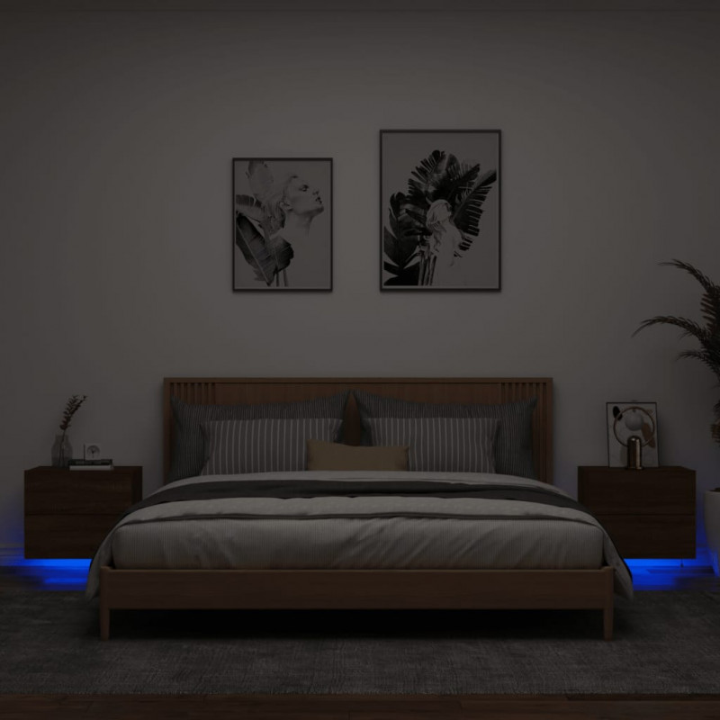 Wand-Nachttische mit LED-Leuchten 2 Stk. Braun Eichen-Optik