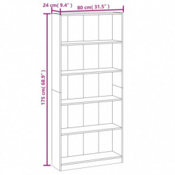 Bücherregal 5 Fächer Braun Eichen-Optik 80x24x175 Holzwerkstoff