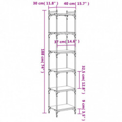 Bücherregal 6 Böden Sonoma-Eiche 40x30x188 cm Holzwerkstoff