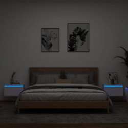 Wand-Nachttische mit LED-Leuchten 2 Stk. Weiß