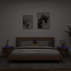 Wand-Nachttische mit LED-Leuchten 2 Stk. Räuchereiche