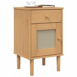 Nachttisch SENJA Rattan-Look Braun 40x35x65cm Massivholz Kiefer