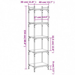 Bücherregal 5 Böden Braun Eiche-Optik 40x30x154cm Holzwerkstoff