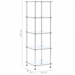 Regal mit 5 Ablagen Transparent 40x40x130 cm Hartglas