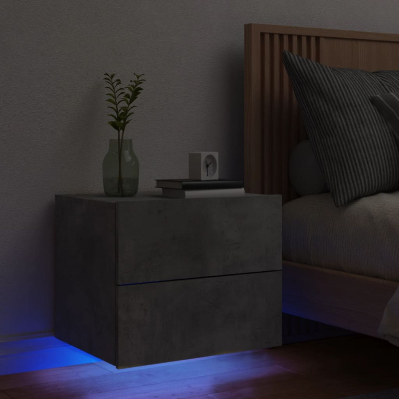 Wand-Nachttisch mit LED-Leuchten Betongrau
