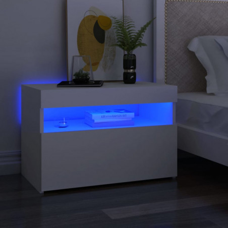 Nachttisch mit LED-Leuchten Weiß 60x35x40 cm Holzwerkstoff
