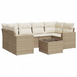 7-tlg. Garten-Sofagarnitur mit Kissen Beige Poly Rattan