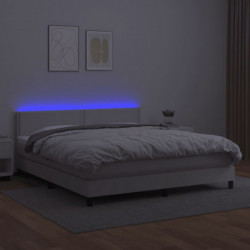 Boxspringbett mit Matratze & LED Weiß 180x200 cm Kunstleder