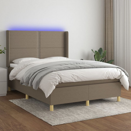 Boxspringbett mit Matratze & LED Taupe 140x190 cm Stoff