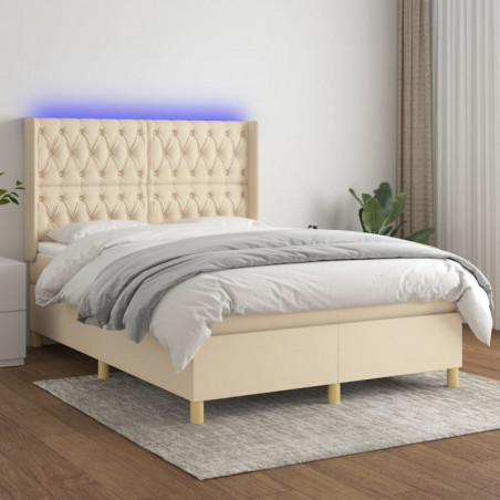 Boxspringbett mit Matratze & LED Creme 140x190 cm Stoff