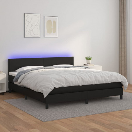 Boxspringbett mit Matratze & LED Schwarz 180x200 cm Kunstleder