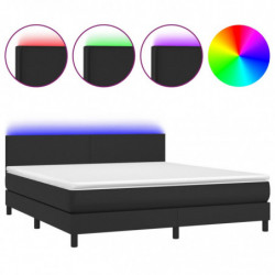 Boxspringbett mit Matratze & LED Schwarz 180x200 cm Kunstleder