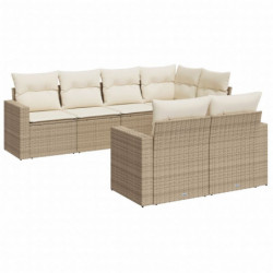 7-tlg. Garten-Sofagarnitur mit Kissen Beige Poly Rattan