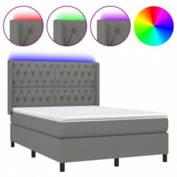 Boxspringbett mit Matratze & LED Dunkelgrau 140x190 cm Stoff