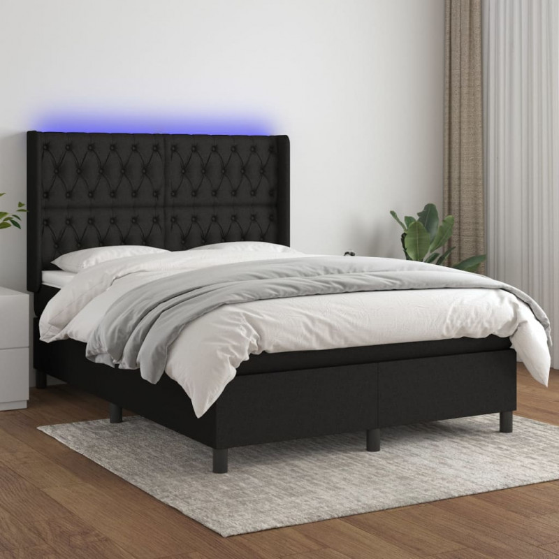 Boxspringbett mit Matratze & LED Schwarz 140x190 cm Stoff