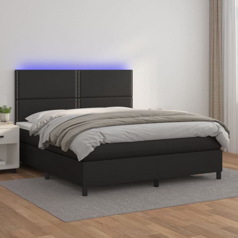 Boxspringbett mit Matratze & LED Schwarz 160x200 cm Kunstleder