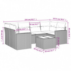 7-tlg. Garten-Sofagarnitur mit Kissen Schwarz Poly Rattan