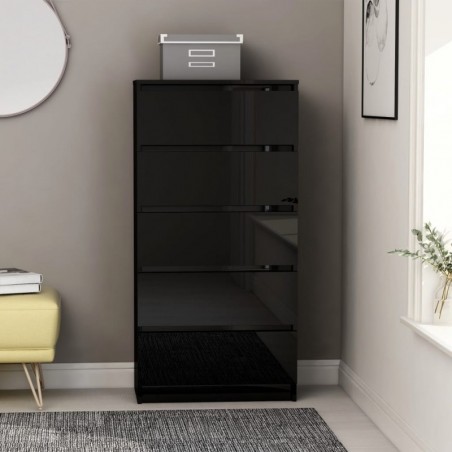 Sideboard Schubladen Hochglanz-Schwarz 60x35x121 cm Spanplatte