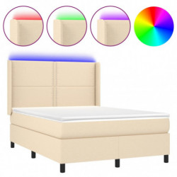 Boxspringbett mit Matratze & LED Creme 140x190 cm Stoff