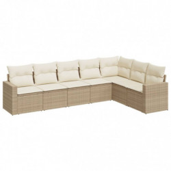 7-tlg. Garten-Sofagarnitur mit Kissen Beige Poly Rattan