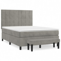 Boxspringbett mit Matratze Hellgrau 140x190 cm Samt