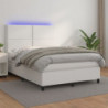 Boxspringbett mit Matratze & LED Weiß 140x190 cm Kunstleder