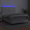 Boxspringbett mit Matratze & LED Weiß 140x190 cm Kunstleder