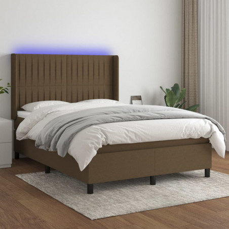 Boxspringbett mit Matratze & LED Dunkelbraun 140x190 cm Stoff