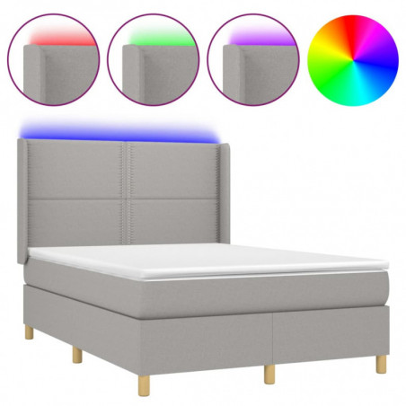 Boxspringbett mit Matratze & LED Hellgrau 140x200 cm Stoff