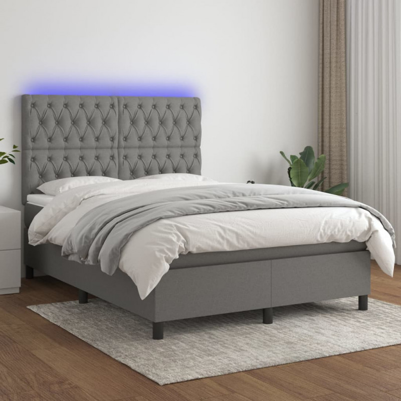 Boxspringbett mit Matratze & LED Dunkelgrau 140x190 cm Stoff