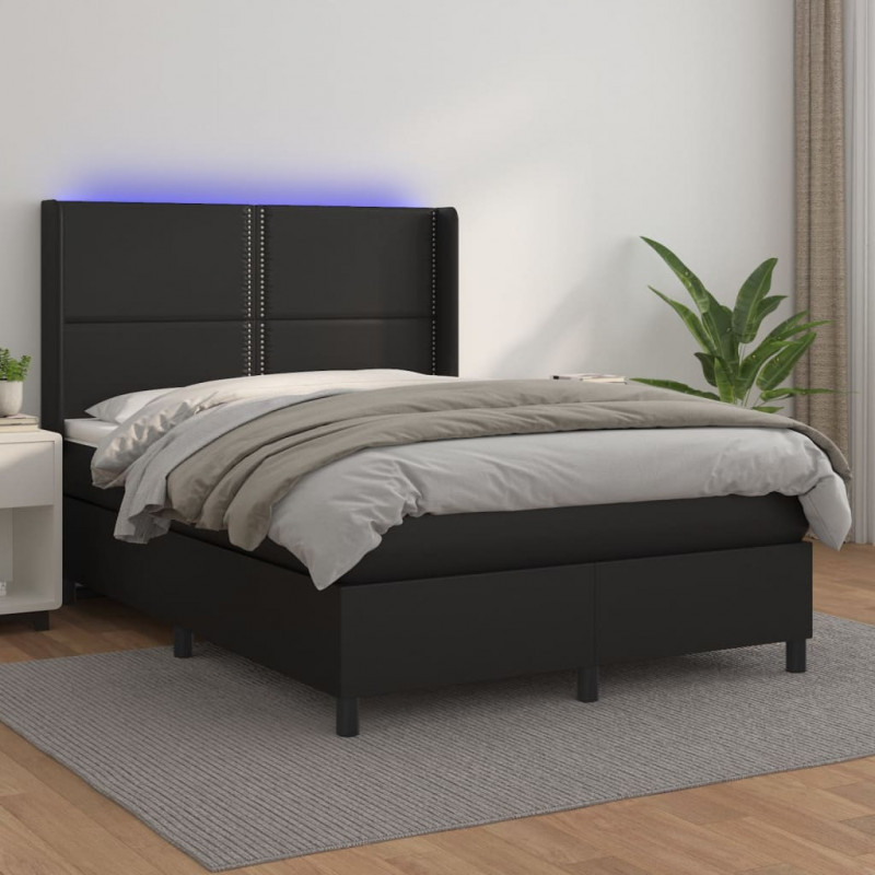 Boxspringbett mit Matratze & LED Schwarz 140x190 cm Kunstleder