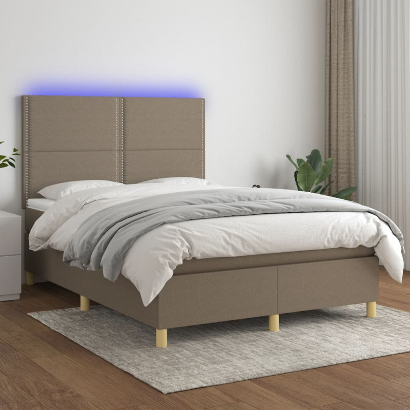 Boxspringbett mit Matratze & LED Taupe 140x200 cm Stoff