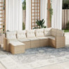 7-tlg. Garten-Sofagarnitur mit Kissen Beige Poly Rattan