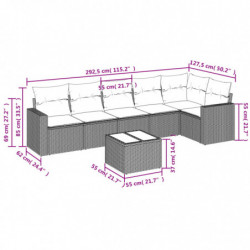 7-tlg. Garten-Sofagarnitur mit Kissen Grau Poly Rattan