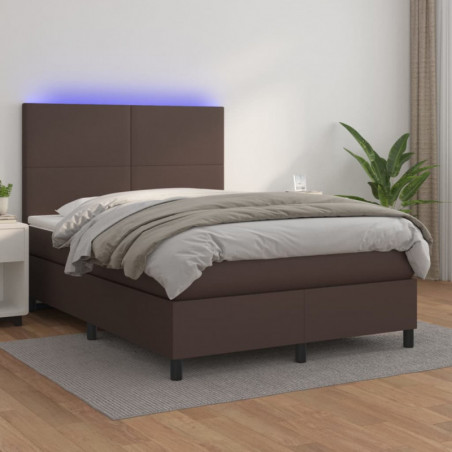 Boxspringbett mit Matratze & LED Braun 140x190 cm Kunstleder