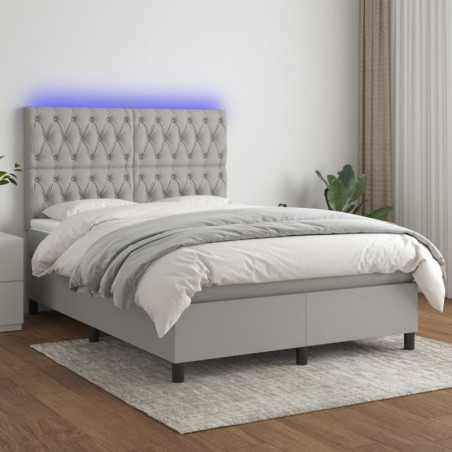 Boxspringbett mit Matratze & LED Hellgrau 140x200 cm Stoff