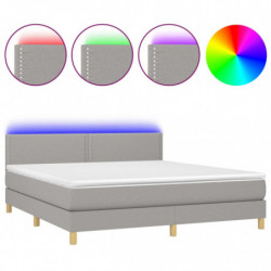 Boxspringbett mit Matratze & LED Hellgrau 180x200 cm Stoff