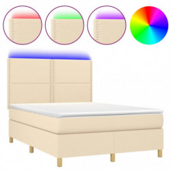 Boxspringbett mit Matratze & LED Creme 140x200 cm Stoff