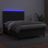 Boxspringbett mit Matratze & LED Schwarz 140x190 cm Kunstleder
