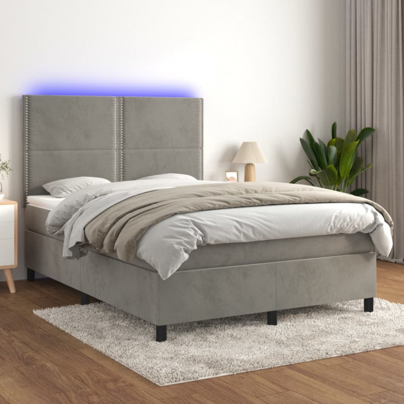 Boxspringbett mit Matratze & LED Hellgrau 140x190 cm Samt