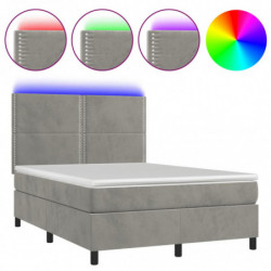 Boxspringbett mit Matratze & LED Hellgrau 140x190 cm Samt