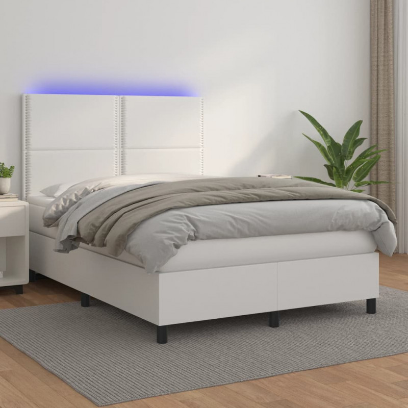 Boxspringbett mit Matratze & LED Weiß 140x200 cm Kunstleder