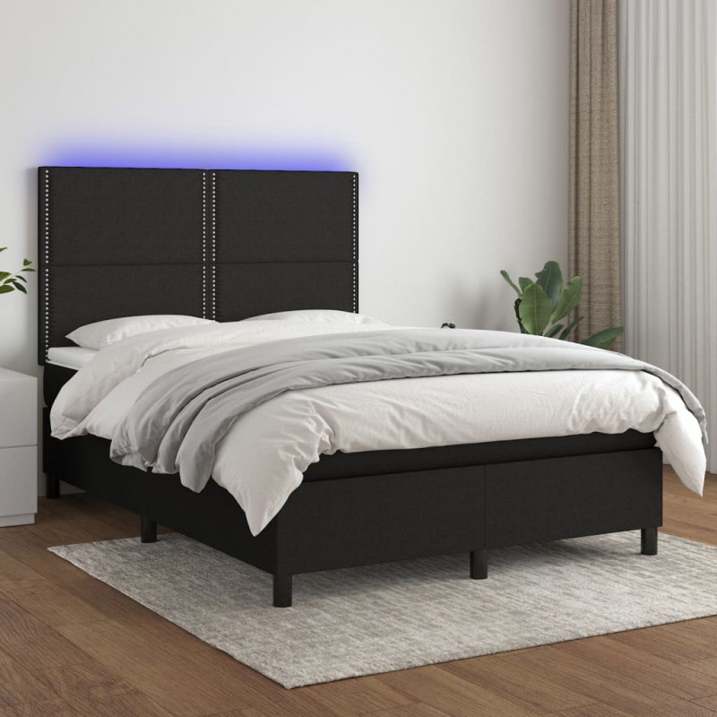 Boxspringbett mit Matratze & LED Schwarz 140x190 cm Stoff