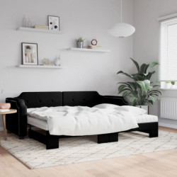 Tagesbett Ausziehbar mit Matratzen Schwarz 90x200 cm Stoff