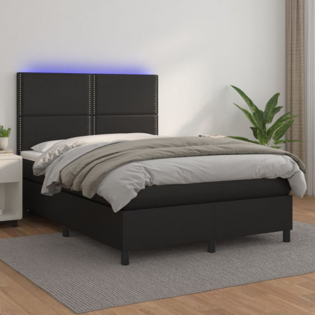 Boxspringbett mit Matratze & LED Schwarz 140x200 cm Kunstleder