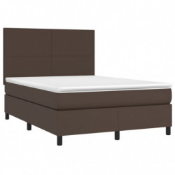 Boxspringbett mit Matratze & LED Braun 140x200 cm Kunstleder