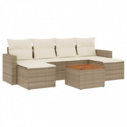 7-tlg. Garten-Sofagarnitur mit Kissen Beige Poly Rattan