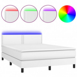 Boxspringbett mit Matratze & LED Weiß 140x190 cm Kunstleder