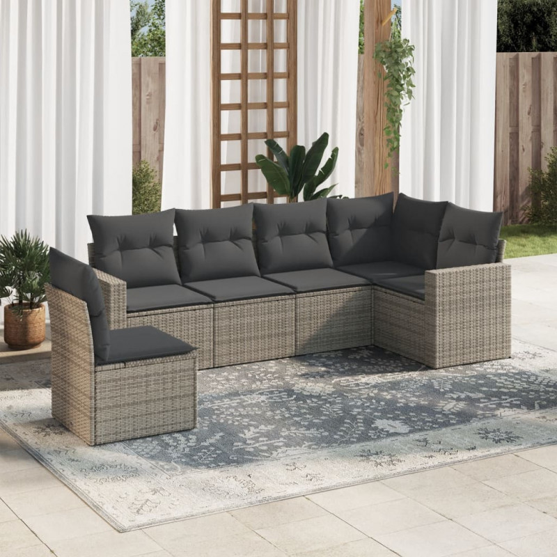 6-tlg. Garten-Sofagarnitur mit Kissen Grau Poly Rattan